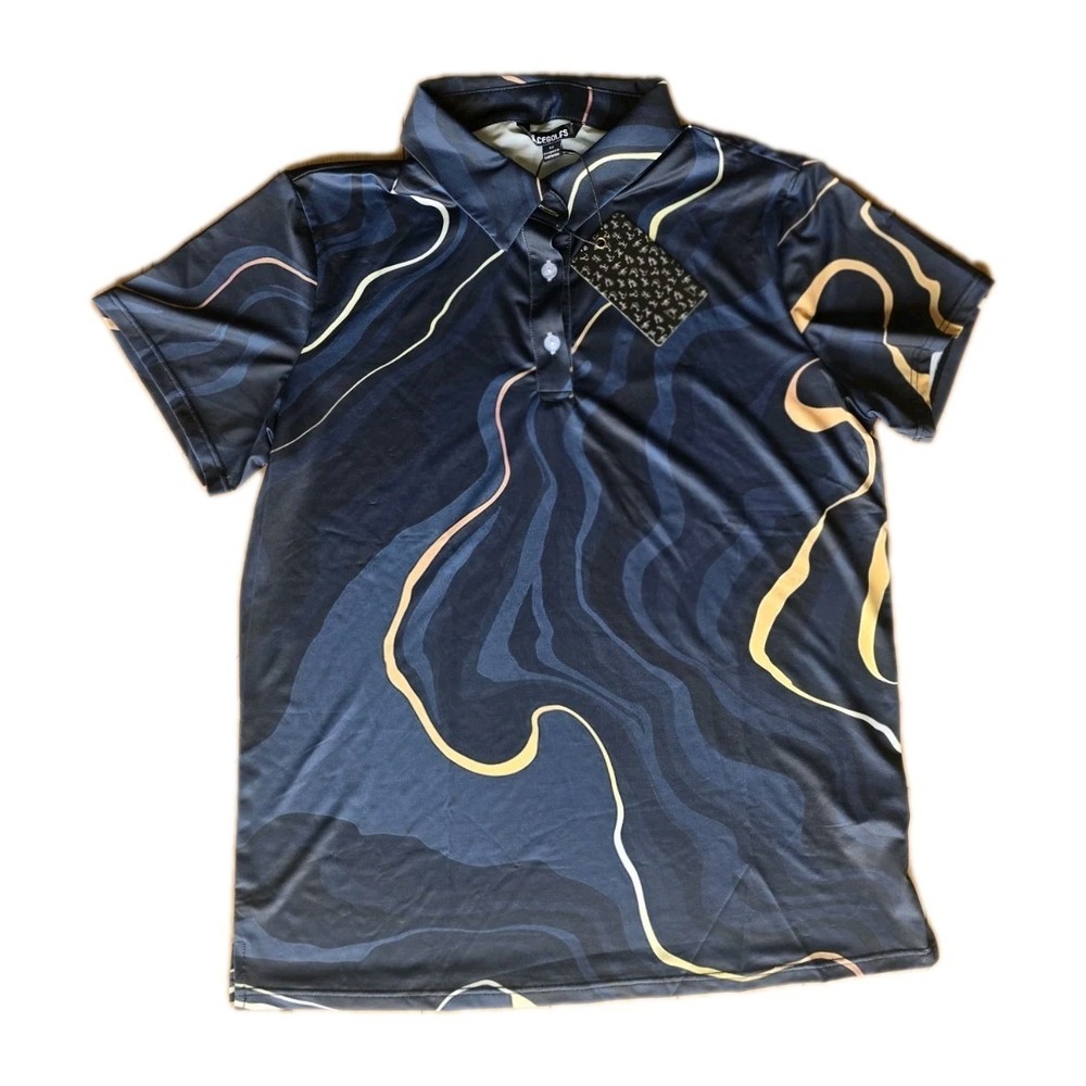Acegolfs Womens Golf Polo Shirt Multicolor Navy AOP Size M Short Sleeve NWT